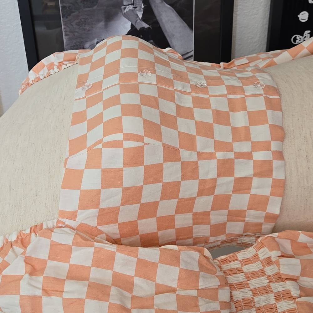 Wayf Checkered Women's Top In Peach & White Checkboard, NWOT - Picture 5 of 12
